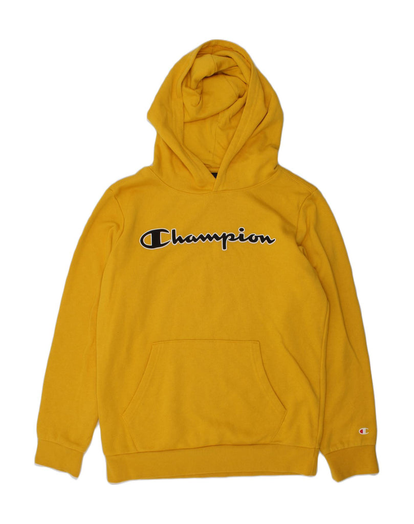 CHAMPION Girls Graphic Hoodie Jumper 11-12 Years Large  Yellow Cotton | Vintage Champion | Thrift | Second-Hand Champion | Used Clothing | Messina Hembry 