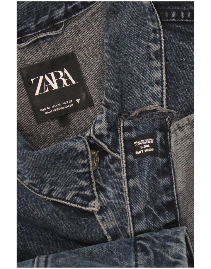 Zara Womens Crop Oversized Denim Jacket UK 14 Medium Navy Blue Cotton