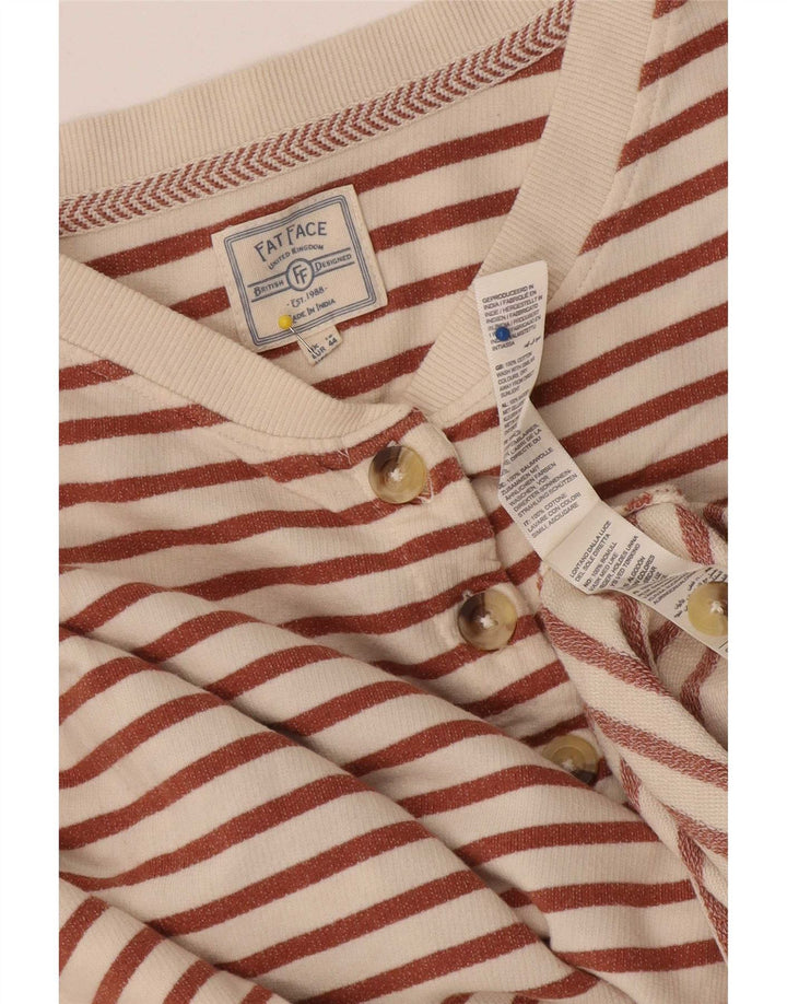 Fat Face Womens Top 3/4 Sleeve UK 16 Large White Striped Cotton