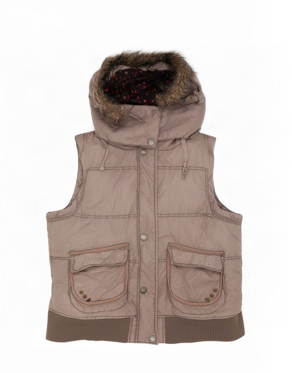 Fat Face Womens Hooded Padded Gilet UK 14 Large Grey Cotton