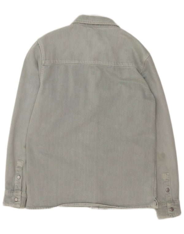Zara Mens Relaxed Fit Denim Shirt Small Green Cotton