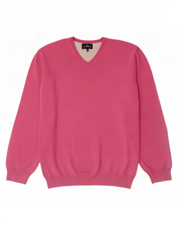 Marks & Spencer Mens Blue Harbour V-Neck Jumper Sweater 2XL Pink Cotton