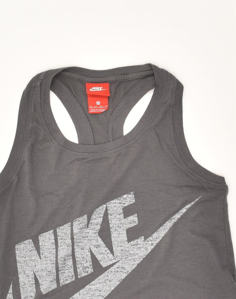 NIKE Womens Graphic Vest Top UK 6 XS Grey Cotton | Vintage Nike | Thrift | Second-Hand Nike | Used Clothing | Messina Hembry 