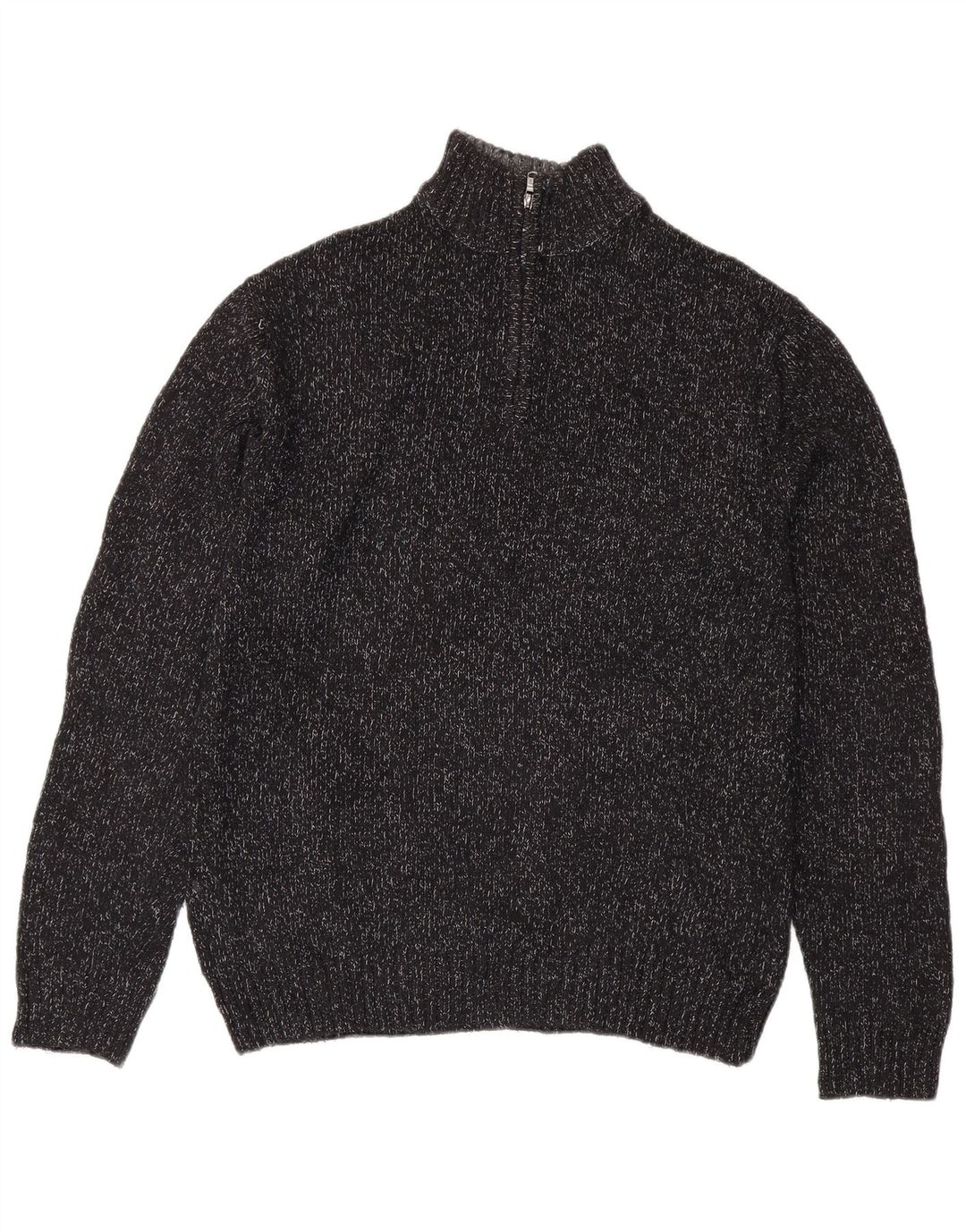 CHAPS Mens Zip Neck Jumper Sweater Medium Black Flecked Cotton
