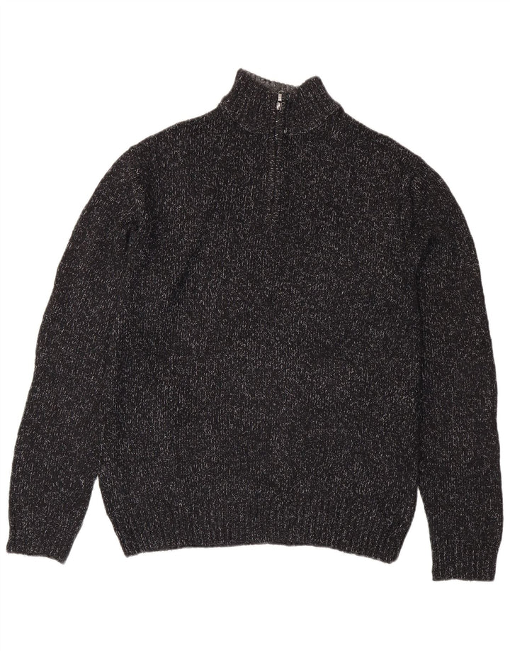 CHAPS Mens Zip Neck Jumper Sweater Medium Black Flecked Cotton