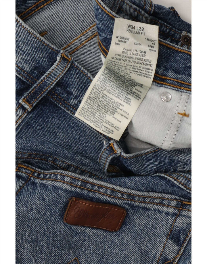Wrangler Mens Regular Fit Straight Jeans W34 L32 Blue Cotton