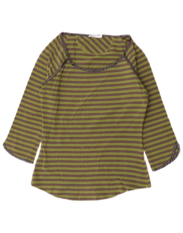 Marella Womens Top 3/4 Sleeve UK 10 Small Green Striped Cotton