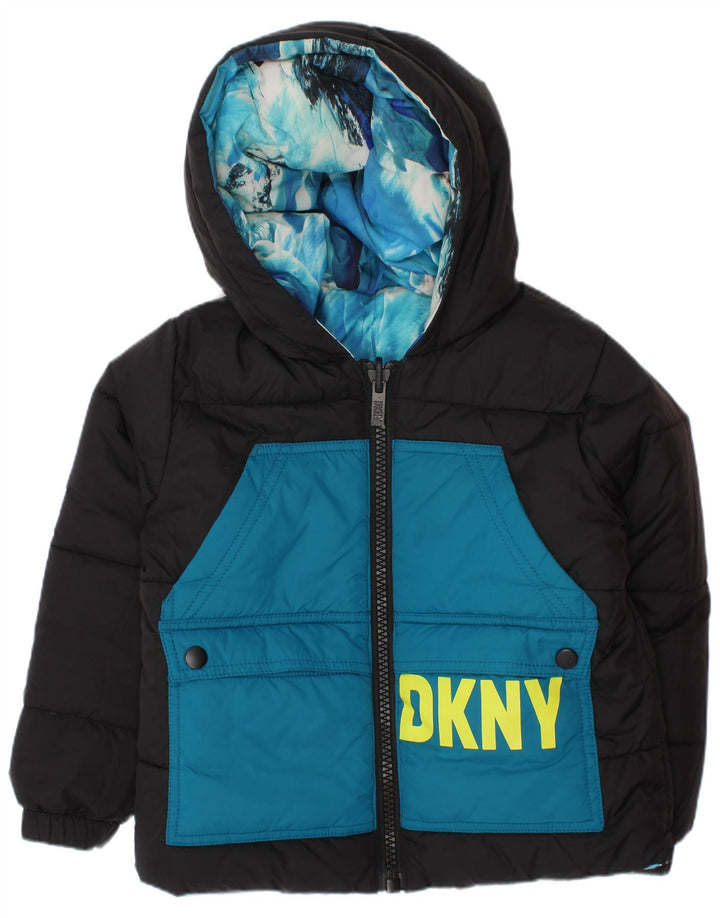 Dkny Boys Hooded Reversible Padded Jacket 3-4 Years Blue Tie Dye Polyester