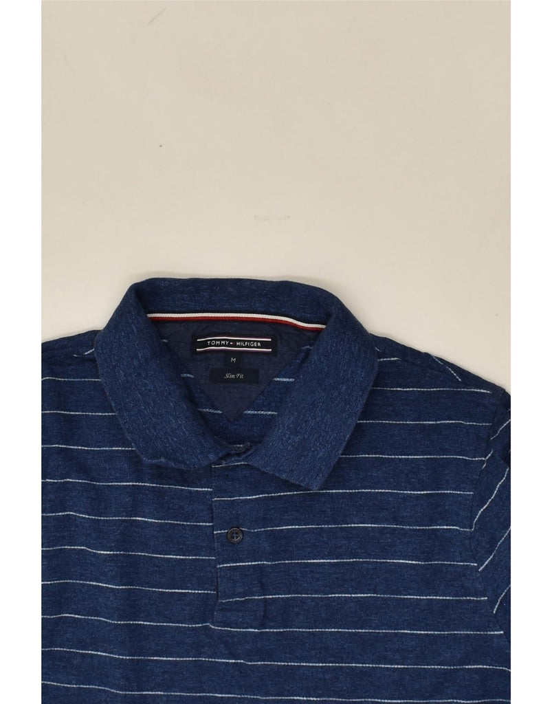 TOMMY HILFIGER Mens Slim Fit Polo Shirt Medium Blue Striped Cotton | Vintage Tommy Hilfiger | Thrift | Second-Hand Tommy Hilfiger | Used Clothing | Messina Hembry 