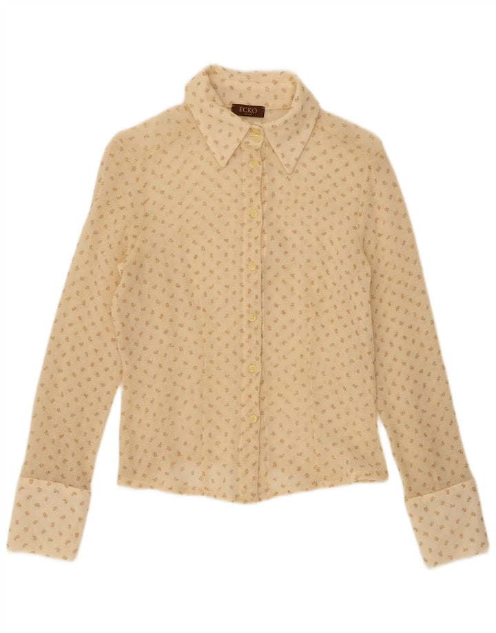 Ecko Unlimited Womens Shirt Blouse UK 10 Small Beige Spotted