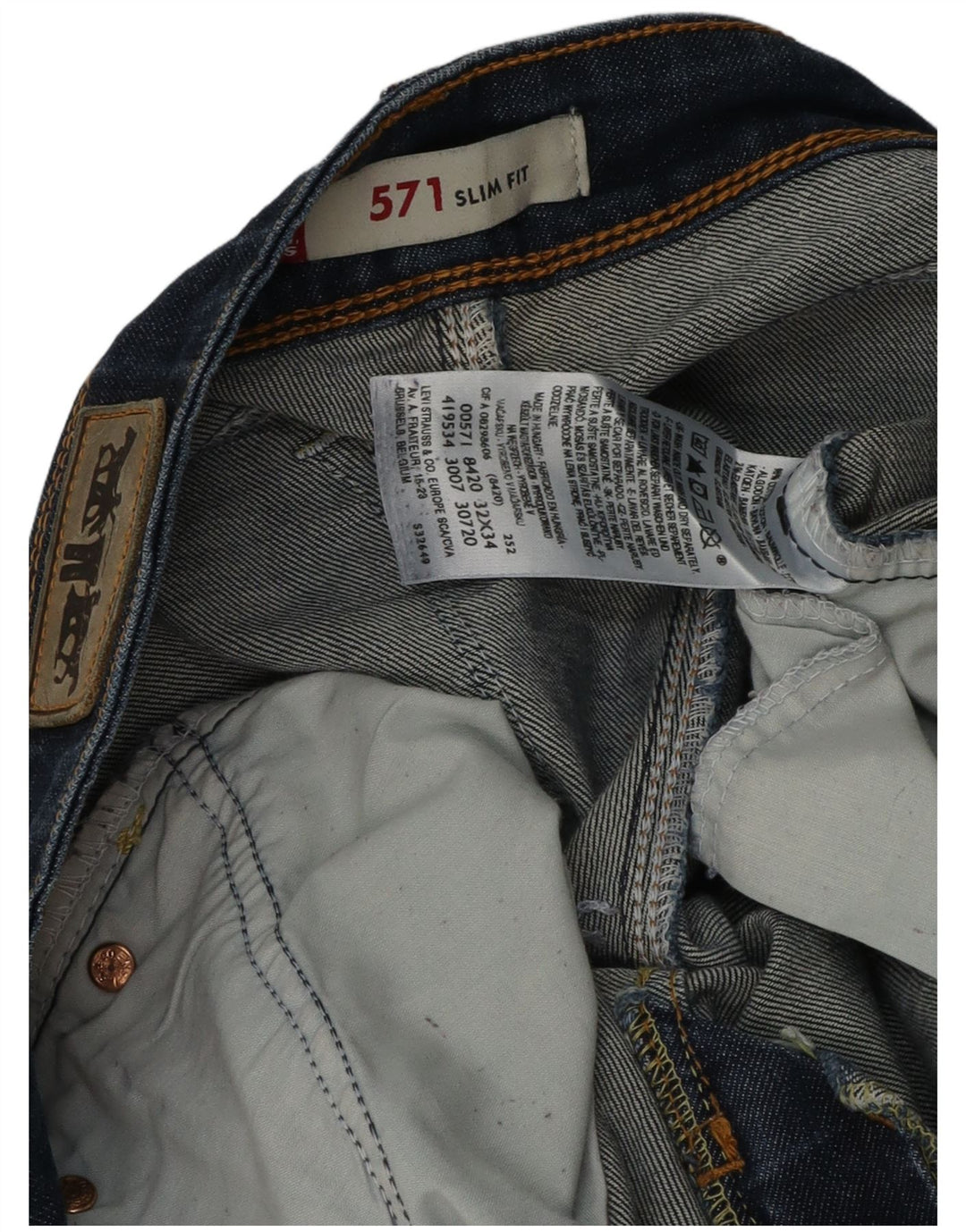 Levi's Womens 571 Slim Jeans W32 L30 Navy Blue Cotton