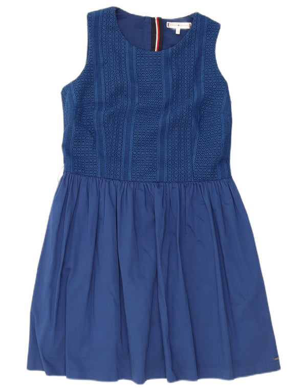 TOMMY HILFIGER Girls Sleeveless A-Line Dress 13-14 Years Blue Cotton