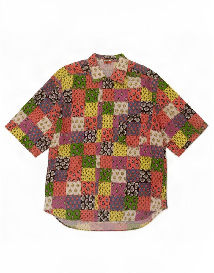 Stefanel Mens Short Sleeve Shirt Medium Multicoloured Patchwork Cotton