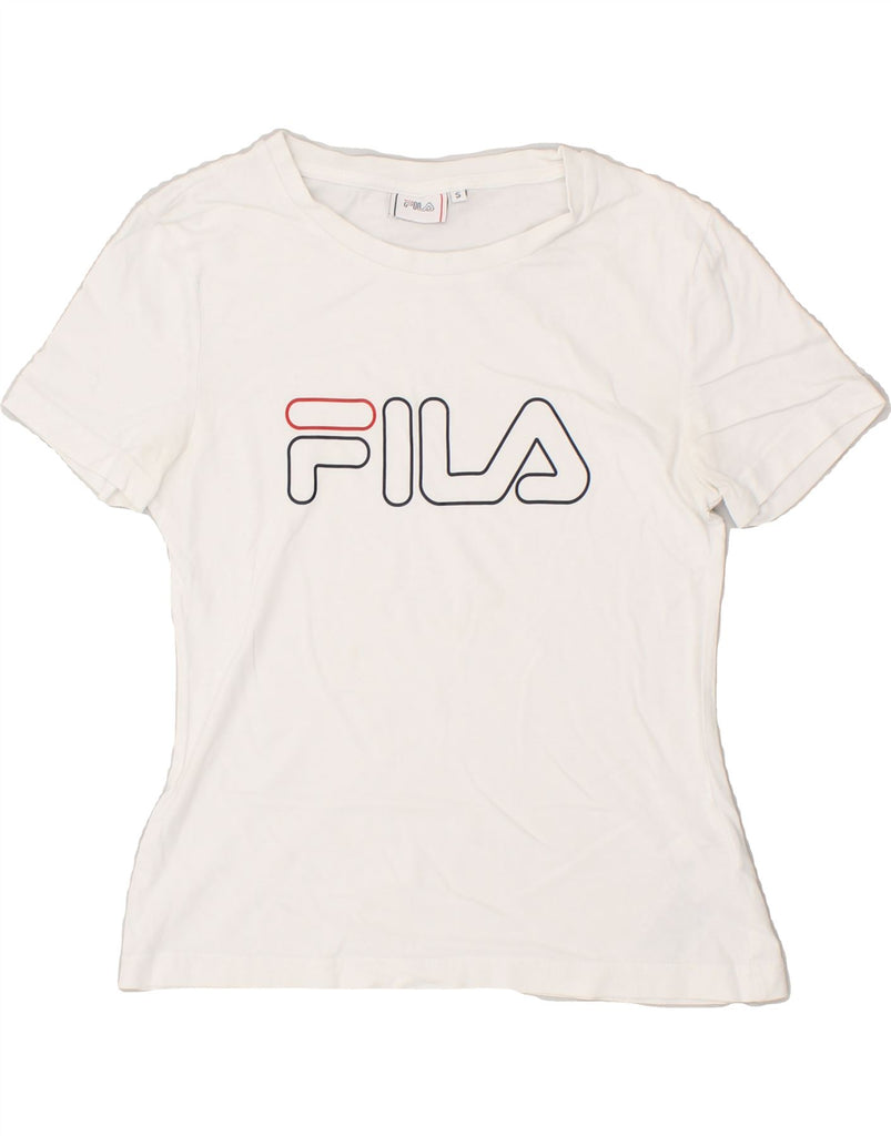 FILA Womens Graphic T-Shirt Top UK 10 Small White Cotton | Vintage Fila | Thrift | Second-Hand Fila | Used Clothing | Messina Hembry 