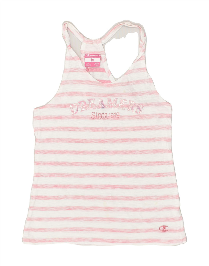 CHAMPION Girls Graphic Vest Top 9-10 Years Medium Pink Striped Cotton | Vintage Champion | Thrift | Second-Hand Champion | Used Clothing | Messina Hembry 