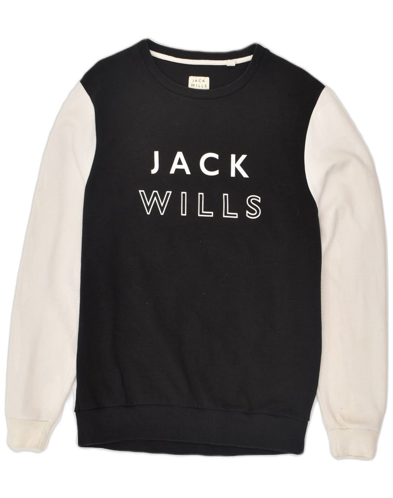 JACK WILLS Mens Graphic Sweatshirt Jumper Medium Black Colourblock Cotton | Vintage Jack Wills | Thrift | Second-Hand Jack Wills | Used Clothing | Messina Hembry 