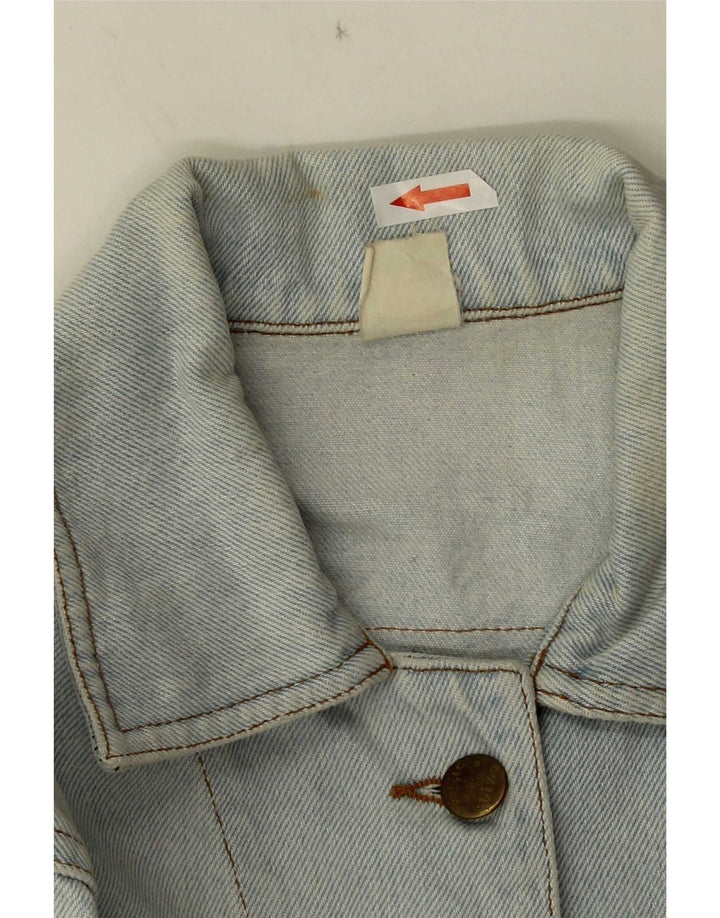 Vintage Womens Crop Graphic Denim Jacket UK 10 Small Blue Cotton