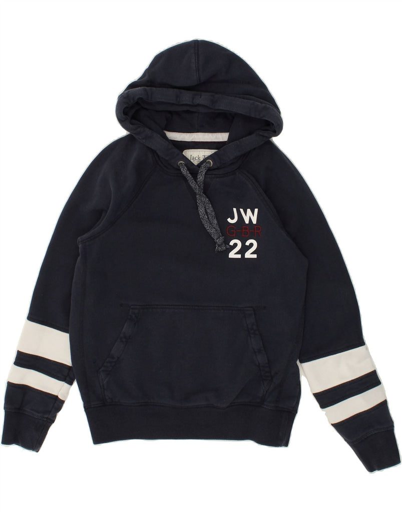 JACK WILLS Womens Graphic Hoodie Jumper UK 8 Small Navy Blue Colourblock | Vintage Jack Wills | Thrift | Second-Hand Jack Wills | Used Clothing | Messina Hembry 