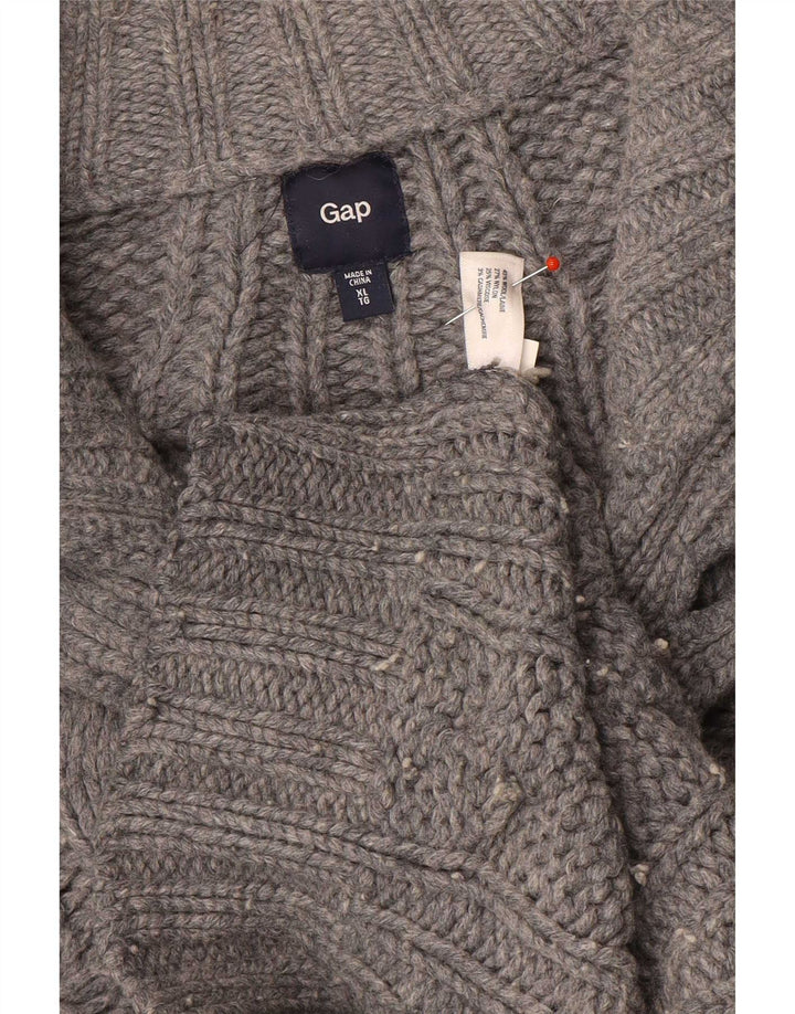 Gap Mens Button Neck Jumper Sweater XL Grey Wool