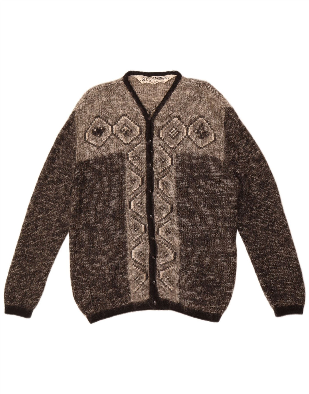 Vintage Womens Oversized Cardigan Sweater IT 48 XL Grey Fair Isle Mohair