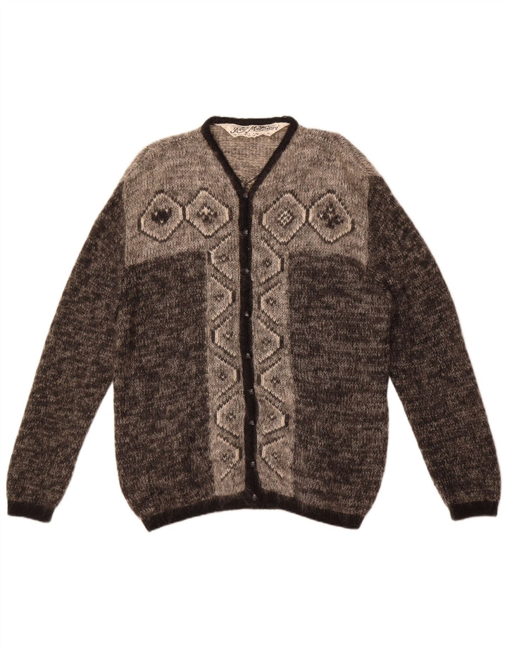 Vintage Womens Oversized Cardigan Sweater IT 48 XL Grey Fair Isle Mohair