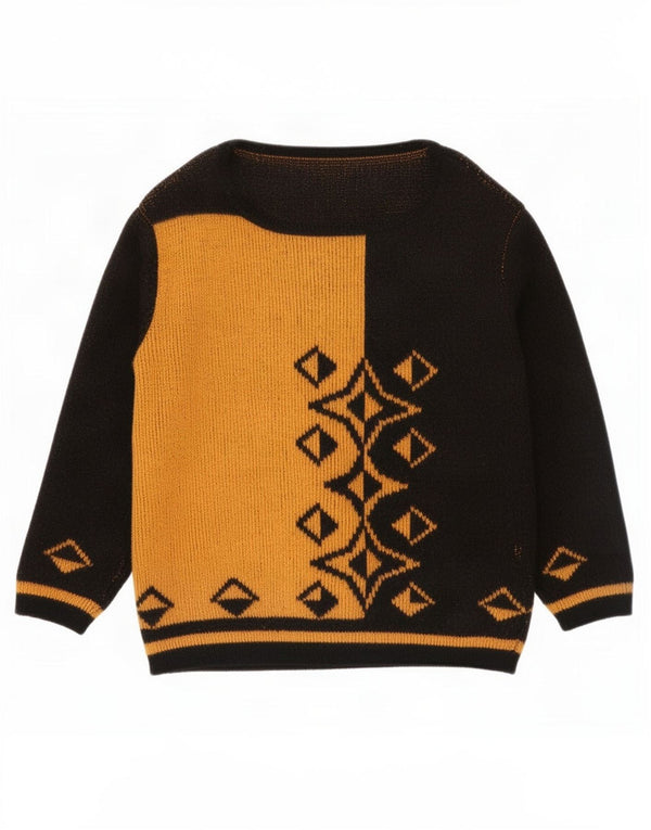 Vintage Womens Boat Neck Jumper Sweater UK 16 Large Black Geometric