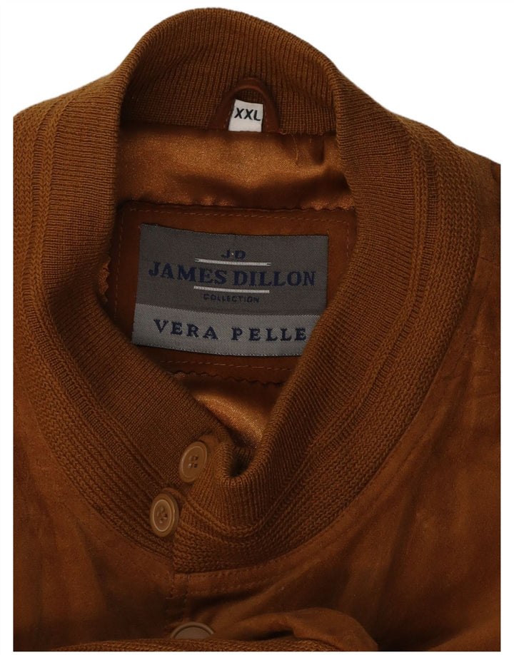 James Dillon Mens Suede Bomber Jacket UK 44 2XL Brown Leather