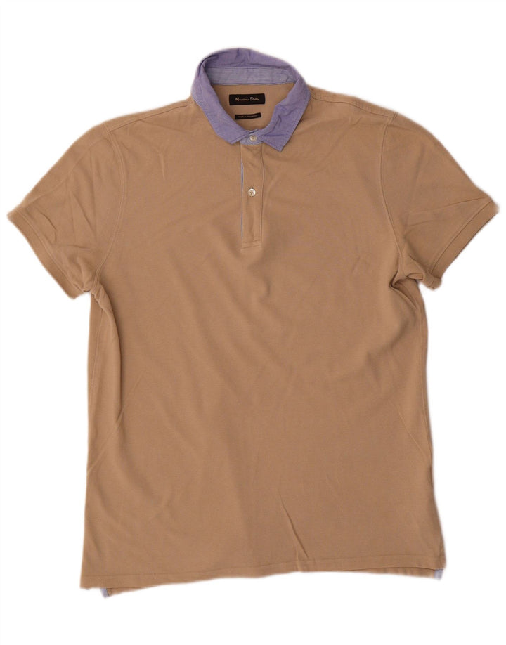 Massimo Dutti Mens Rugby Polo Shirt Small Beige Cotton