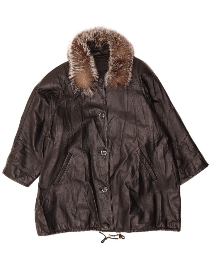 PAUL & WITE Womens Leather Coat UK 20 2XL Black Leather