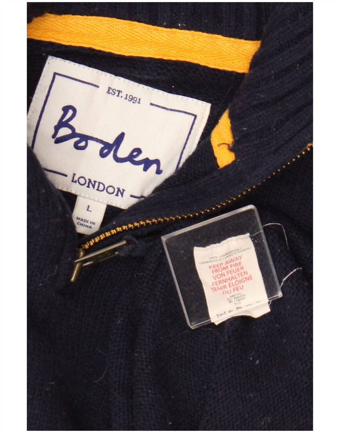 Boden Mens Zip Neck Jumper Sweater Large Navy Blue Lambswool