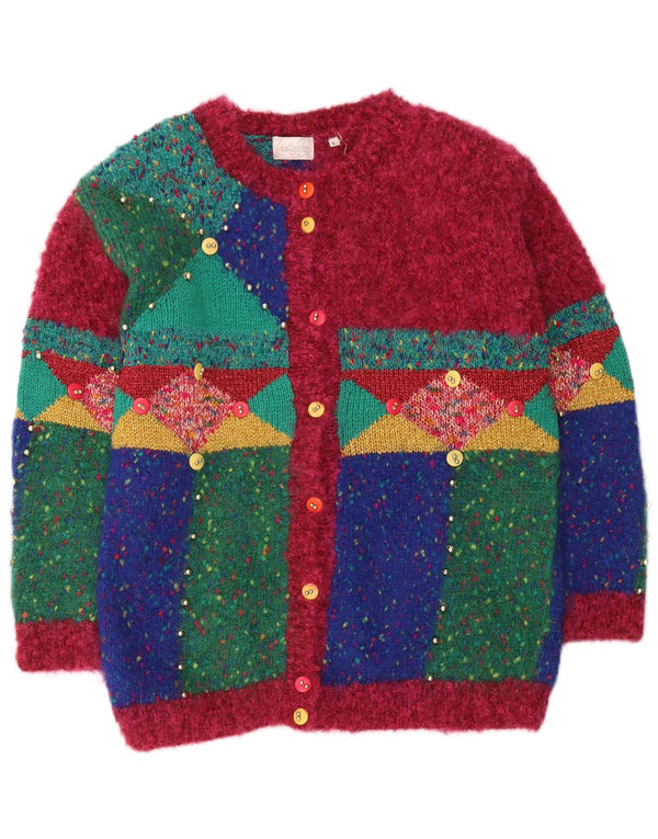 Vintage Womens Cardigan Sweater UK 16 Large Multicoloured Geometric Novelty