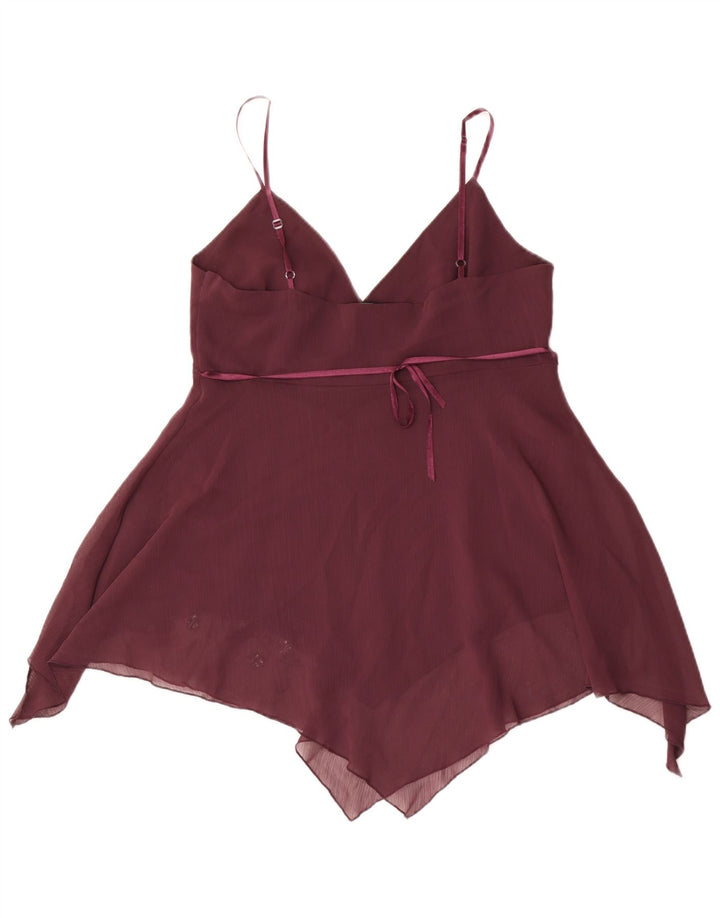 A Wear Womens Asymmetric Cami Top UK 12 Medium Burgundy Floral Polyester