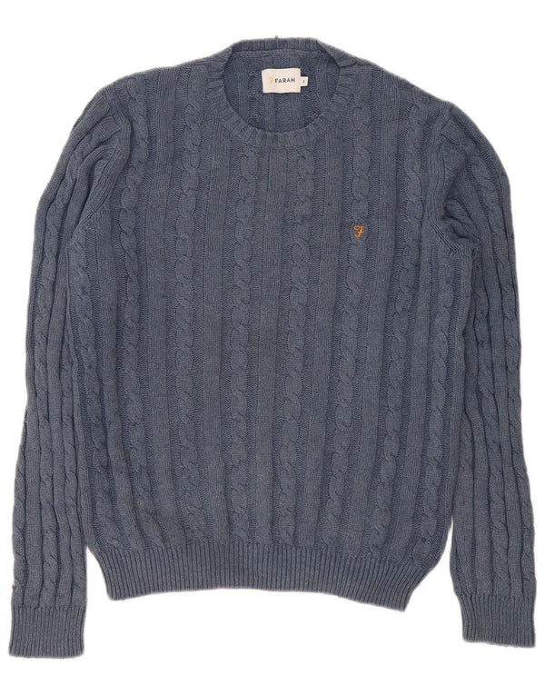 Farah Mens Crew Neck Jumper Sweater Small Navy Blue Cotton