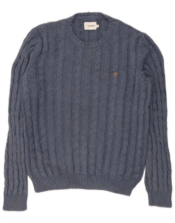 Farah Mens Crew Neck Jumper Sweater Small Navy Blue Cotton