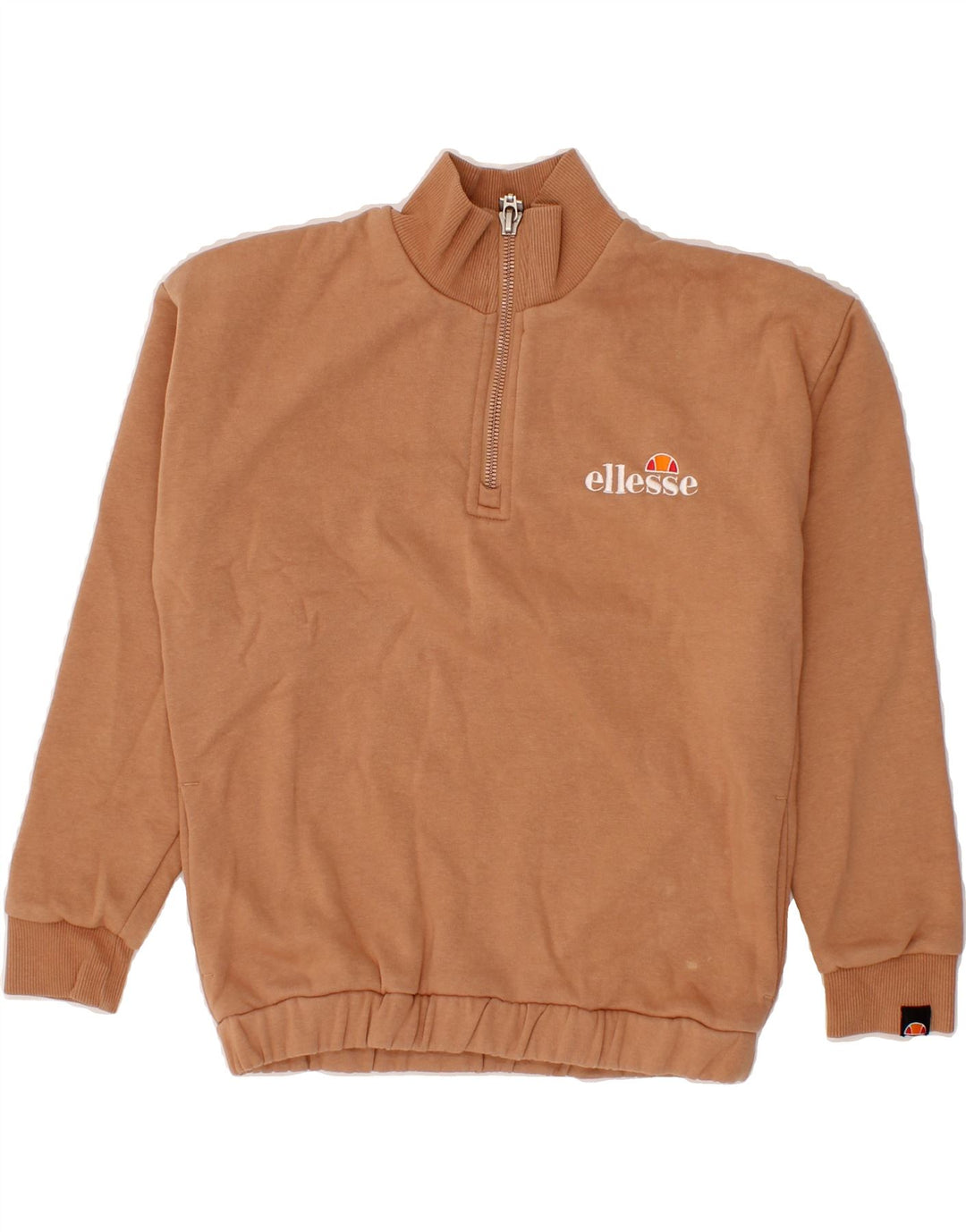 ELLESSE Girls Graphic Zip Neck Jumper Sweater 10-11 Years Brown Cotton Vintage Ellesse and Second-Hand Ellesse from Messina Hembry 