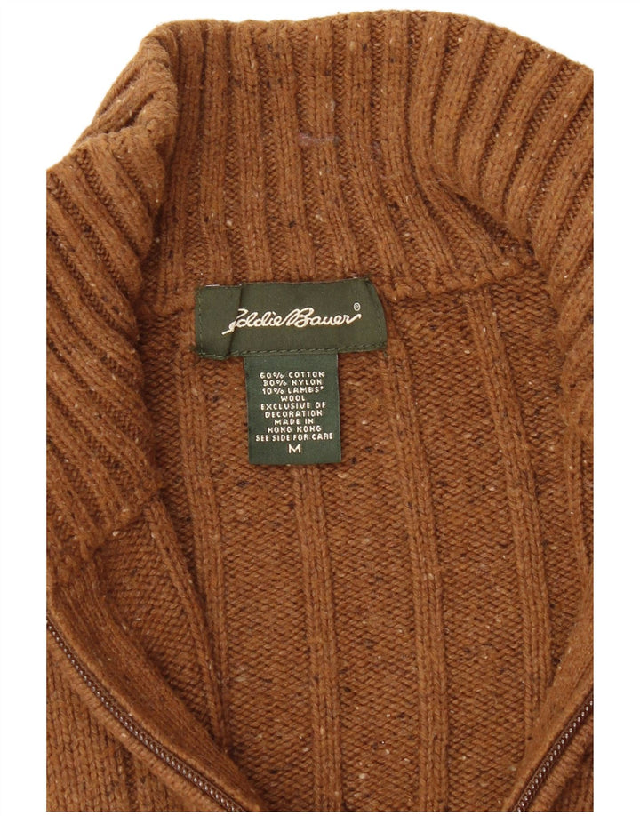 EDDIE BAUER Mens Zip Neck Jumper Sweater Medium Brown Flecked Cotton