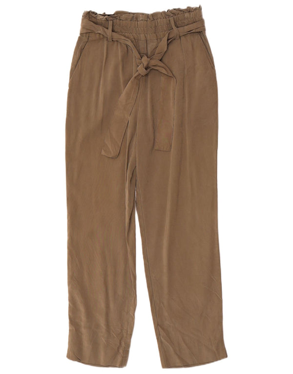 Zara Womens High Waist Pegged Cropped Trousers XS W24 L25 Khaki Viscose