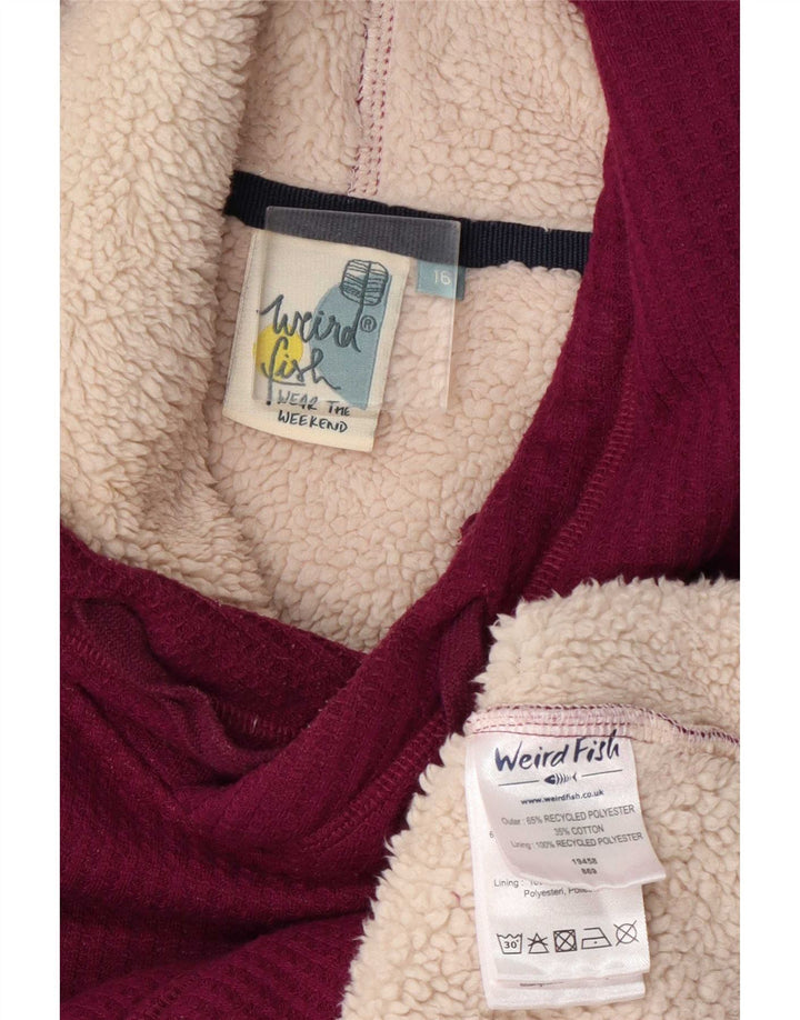 Weird Fish Womens Hoodie Jumper UK 16 Large Burgundy Polyester