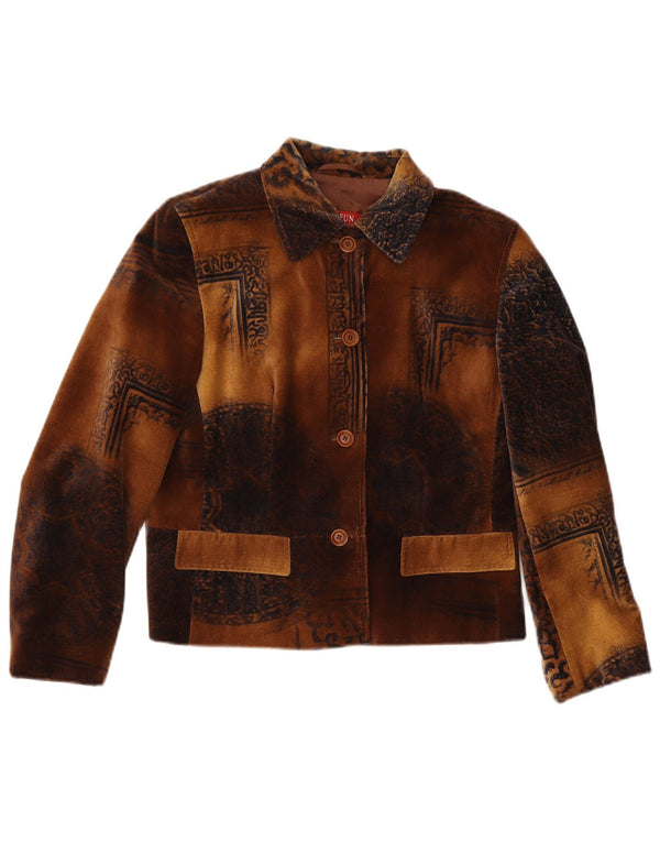 Taifun Womens Velvet 4 Button Blazer Jacket UK 12 Medium Brown Paisley