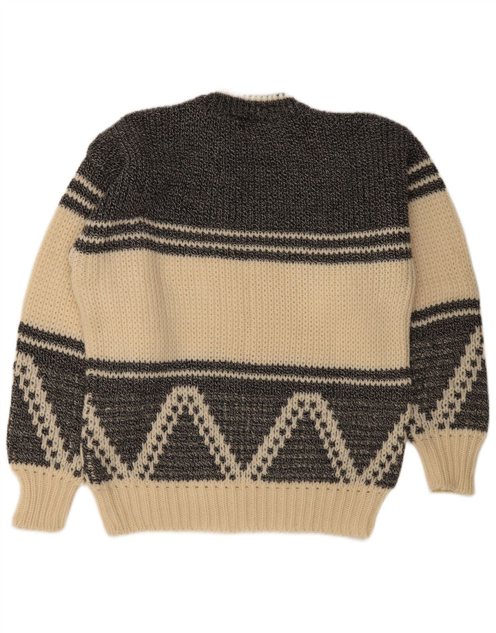 Vintage Mens Crew Neck Jumper Sweater EU 50 Medium Off White Geometric