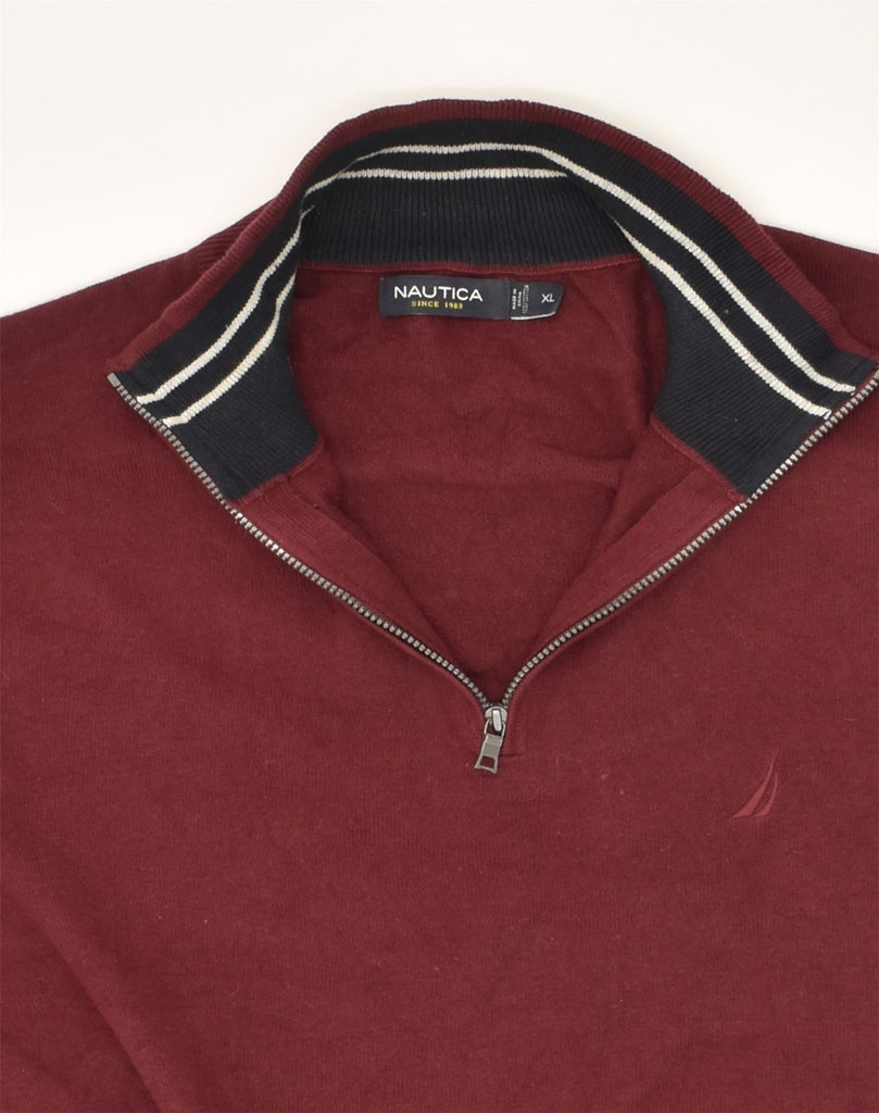 NAUTICA Mens Zip Neck Jumper Sweater XL Burgundy Cotton | Vintage Nautica | Thrift | Second-Hand Nautica | Used Clothing | Messina Hembry 