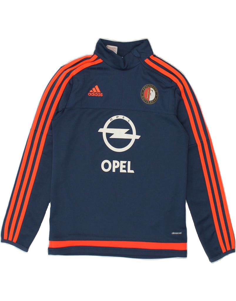 ADIDAS Boys Zip Neck Pullover Tracksuit Top 9-10 Years Navy Blue Polyester Vintage Adidas and Second-Hand Adidas from Messina Hembry 