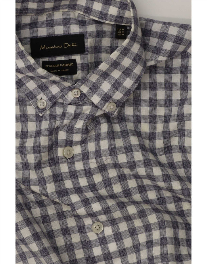Massimo Dutti Mens Shirt Medium Blue Gingham Cotton