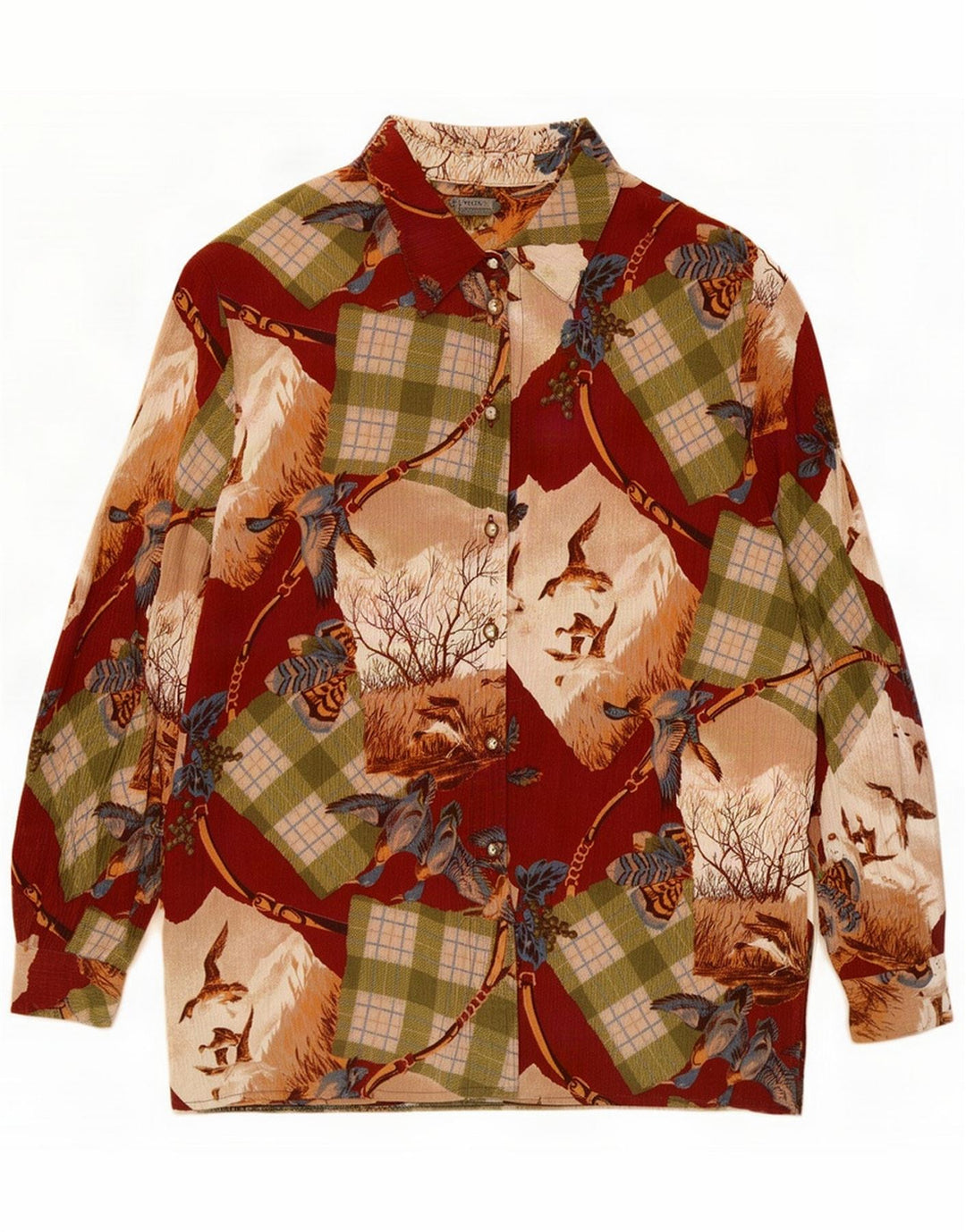 Vintage Womens Shirt Blouse UK 16 Large Multicoloured Patchwork Nature