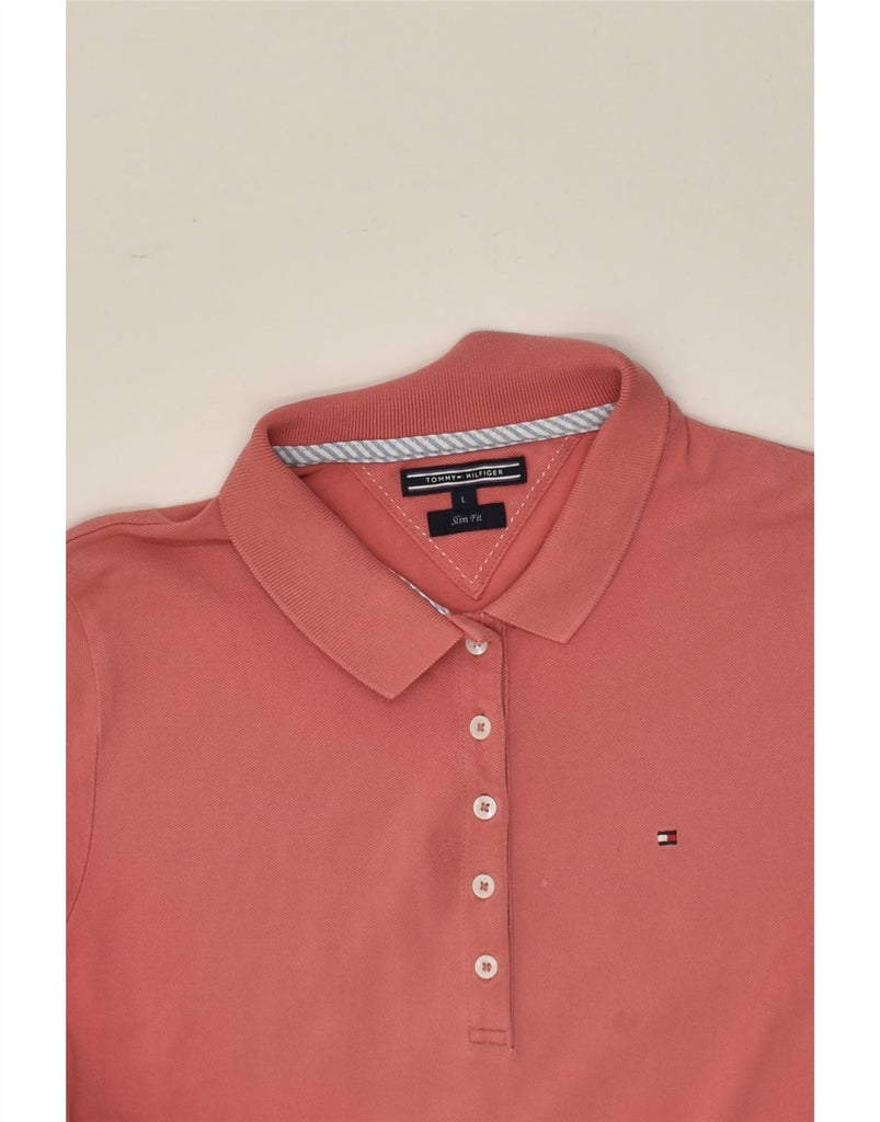 TOMMY HILFIGER Womens Slim Fit Polo Shirt UK 16 Large Pink | Vintage Tommy Hilfiger | Thrift | Second-Hand Tommy Hilfiger | Used Clothing | Messina Hembry 