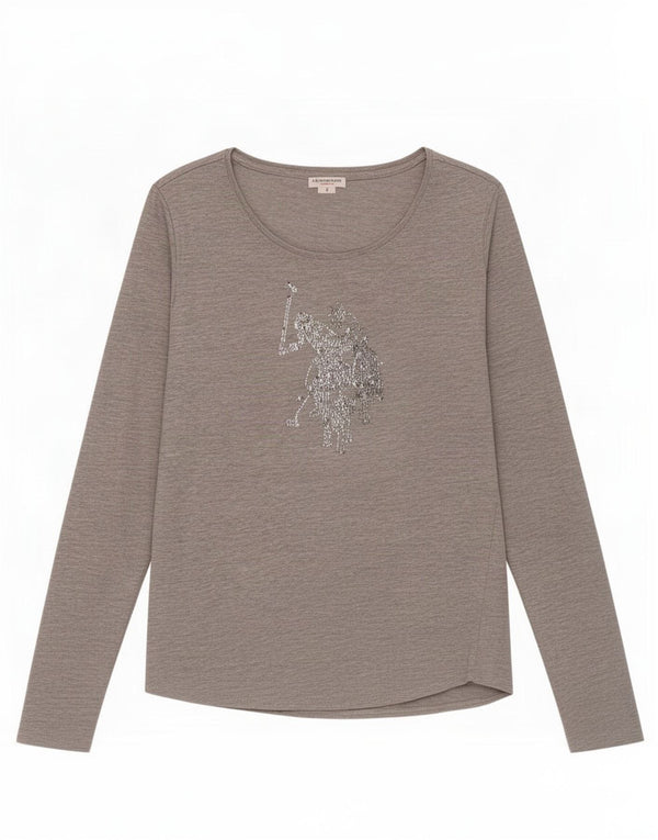 U.S. Polo Assn. Womens Graphic Top Long Sleeve UK 10 Small Grey