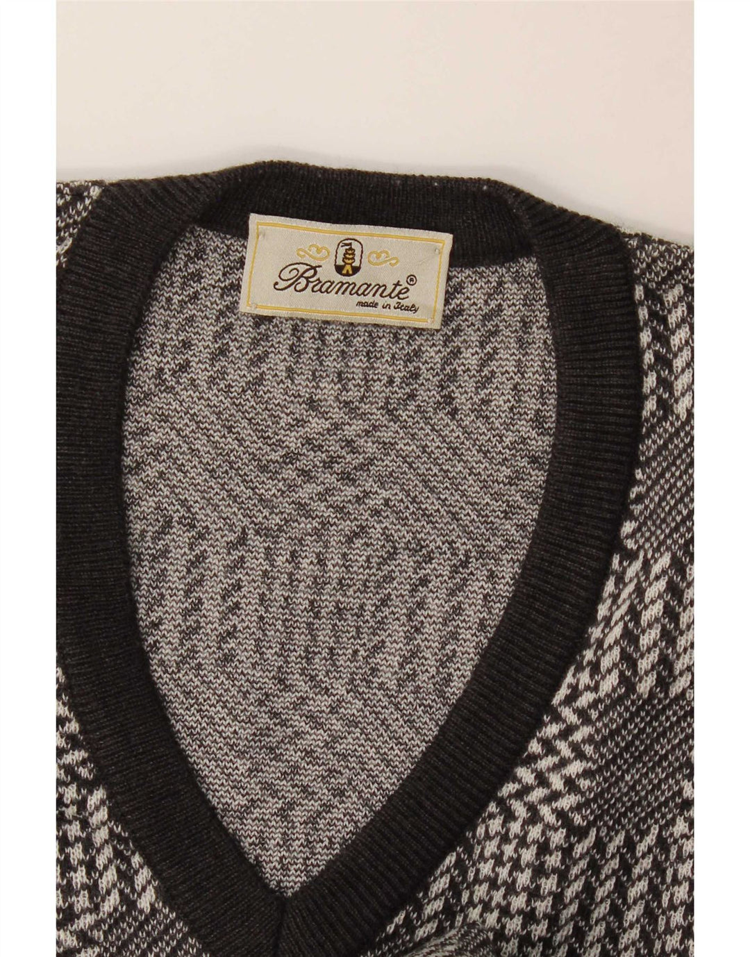 Bramante Mens V-Neck Jumper Sweater Large Grey Check