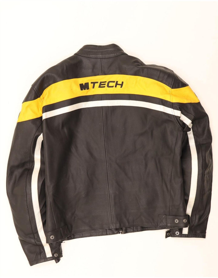 M Tech Mens Motorcycle Leather Racer Jacket IT 54 XL Black Colourblock