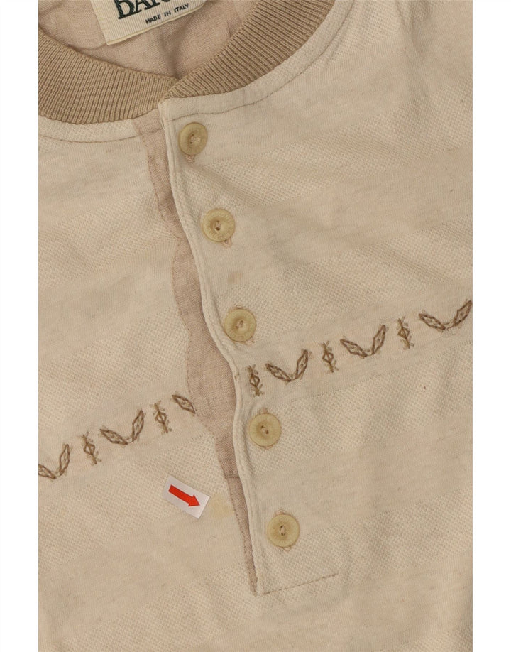 BARONI Mens T-Shirt Top Medium Beige Striped Cotton