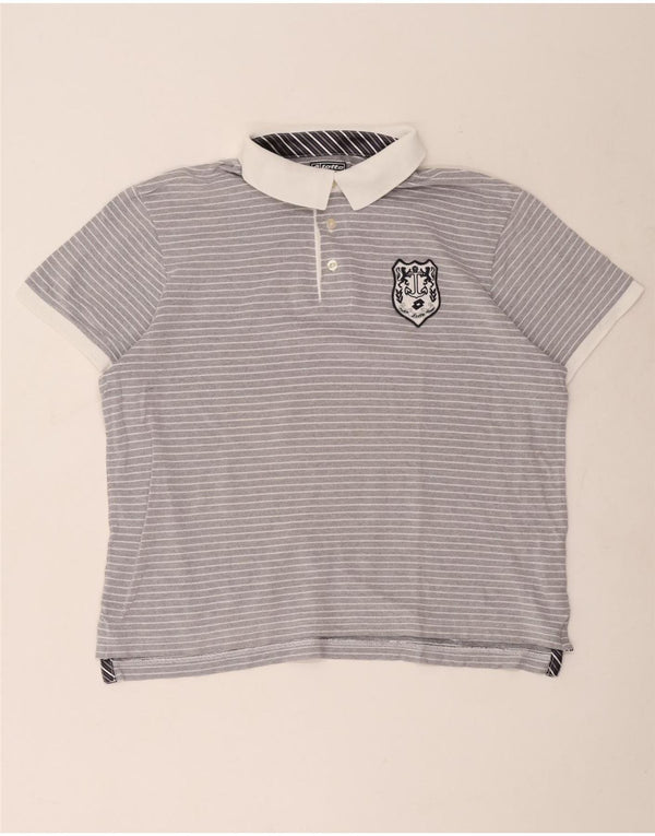 Lotto Mens Polo Shirt Large Blue Striped Cotton
